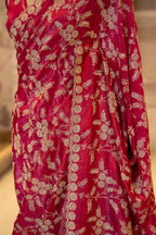 Raspberry Pink Crush Tissue Unstitched Saree With Thread And Stone Details