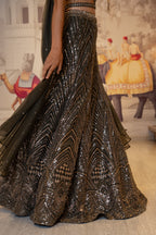 Black Net Pearl Sequin Lehenga Set with Choker Dupatta