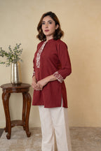 Maroon Ivory Rayon Cotton Co-ord Set