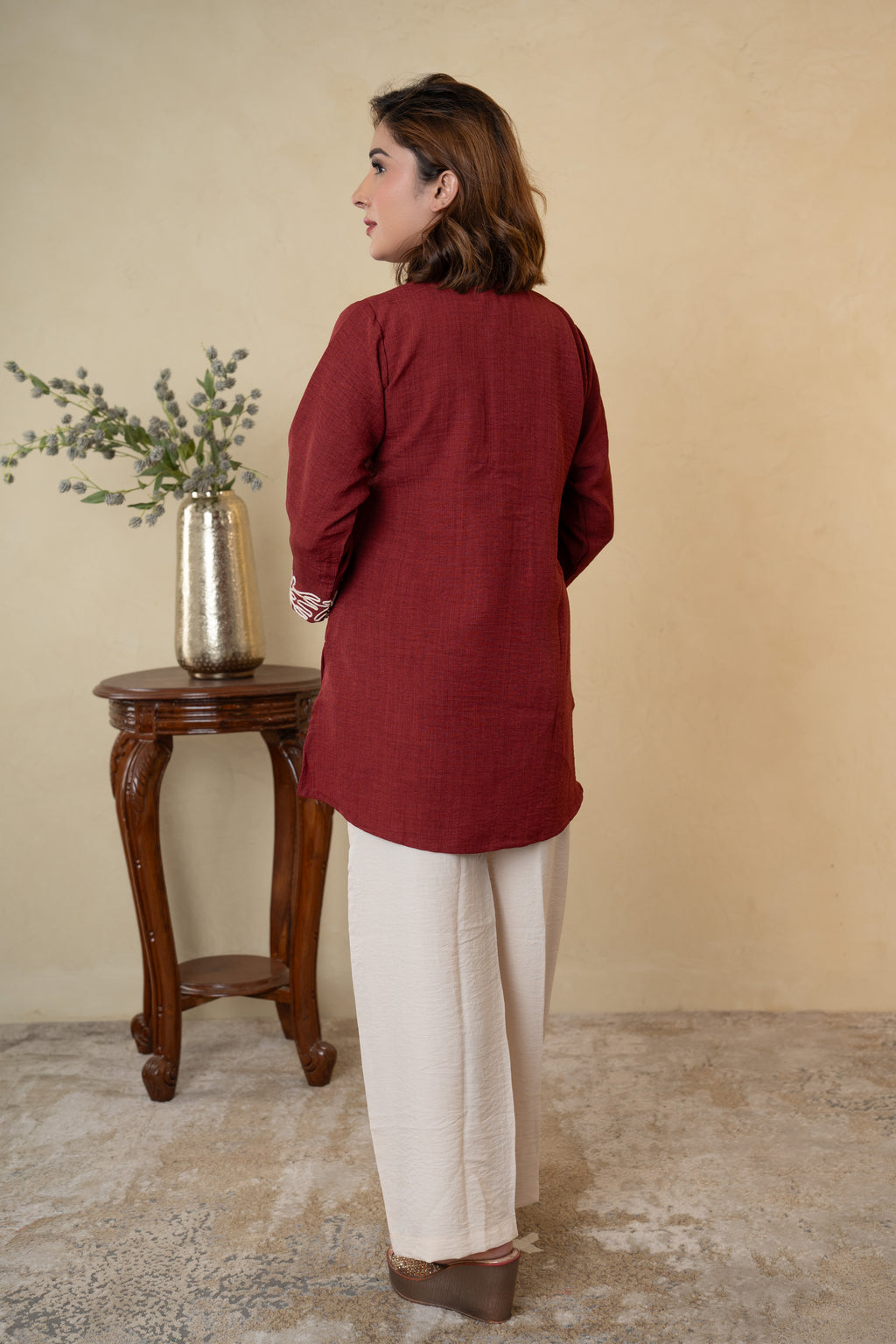Maroon Ivory Rayon Cotton Co-ord Set