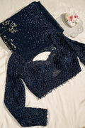 Navy Blue Net Sequin Work Unstitched Saree