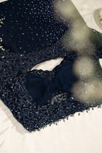 Navy Blue Net Sequin Work Unstitched Saree