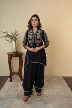 Black Rayon Cotton Embroidered Farshi Salwar with Shirt