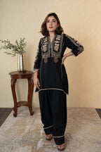 Black Rayon Cotton Embroidered Farshi Salwar with Shirt