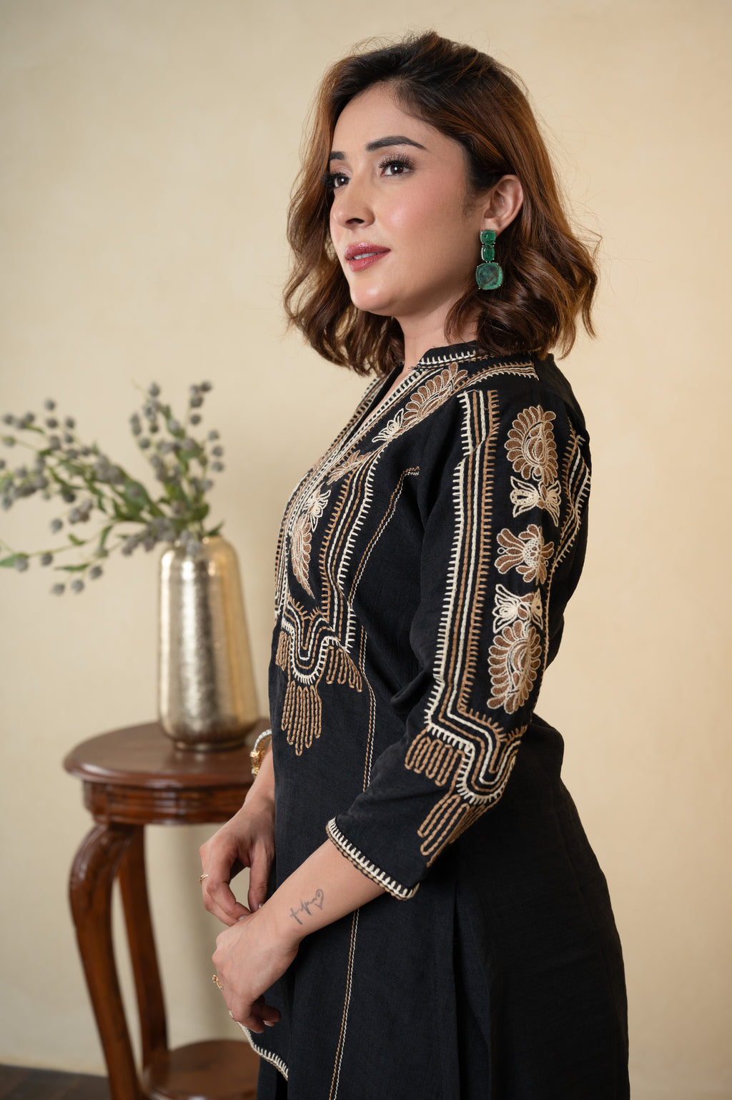 Black Rayon Cotton Embroidered Farshi Salwar with Shirt