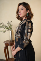 Black Rayon Cotton Embroidered Farshi Salwar with Shirt