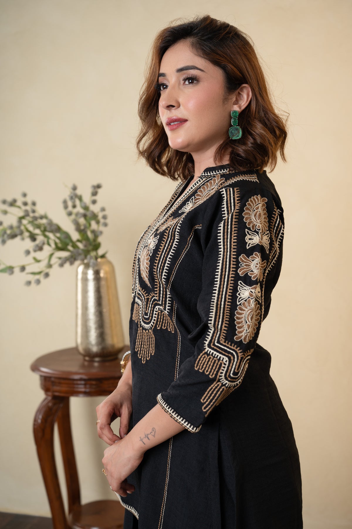 Black Rayon Cotton Embroidered Farshi Salwar with Shirt