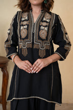 Black Rayon Cotton Embroidered Farshi Salwar with Shirt