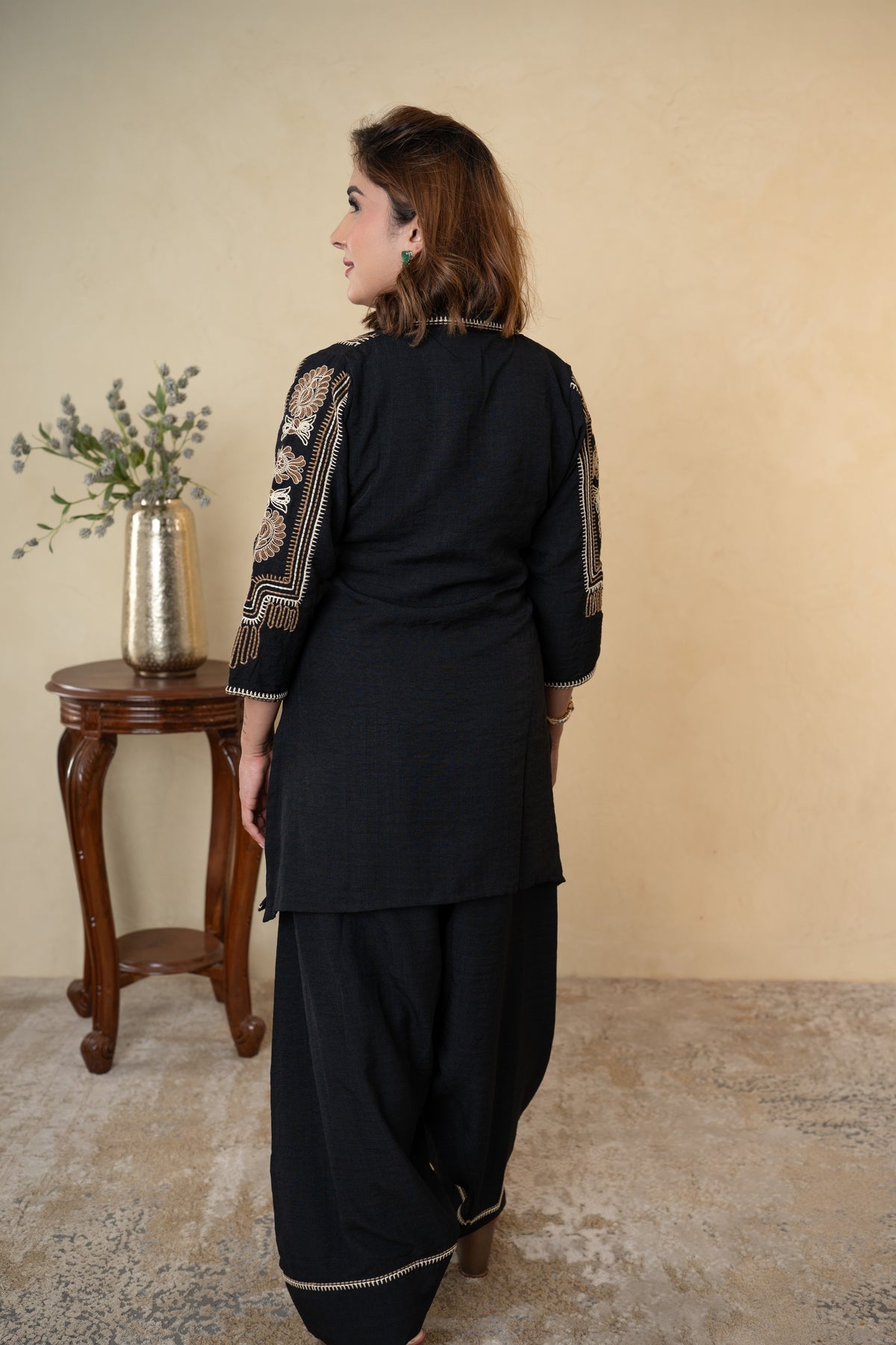 Black Rayon Cotton Embroidered Farshi Salwar with Shirt