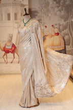 Creamish Golden Net Sequin Unstitched Saree