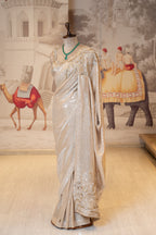 Creamish Golden Net Sequin Unstitched Saree
