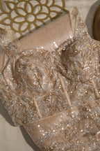 Creamish Golden Net Sequin Unstitched Saree