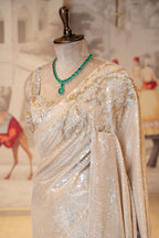 Creamish Golden Net Sequin Unstitched Saree