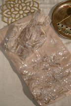 Creamish Golden Net Sequin Unstitched Saree