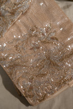 Creamish Golden Net Sequin Unstitched Saree