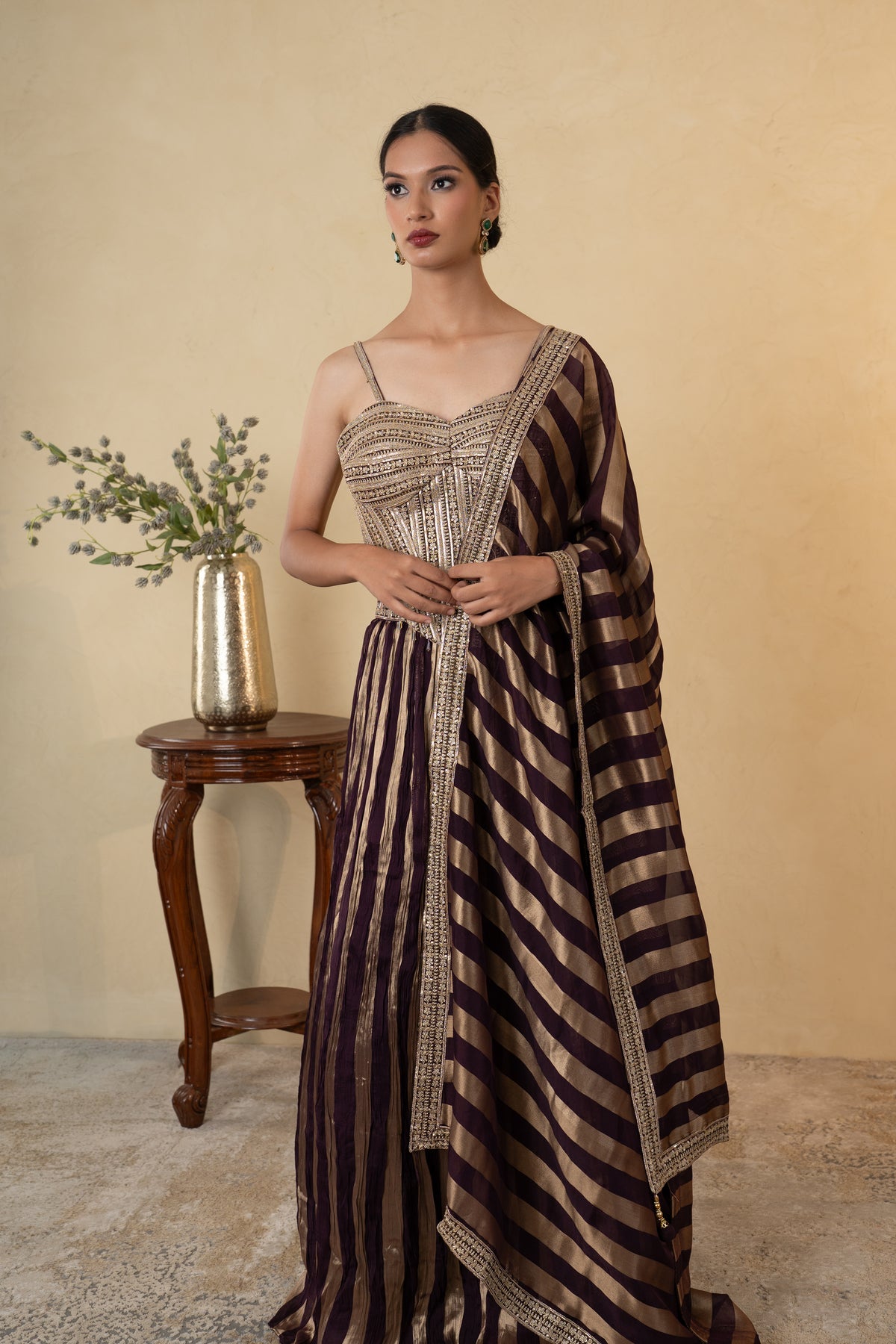 Wine Tissue Embellished Party Wear Lehenga