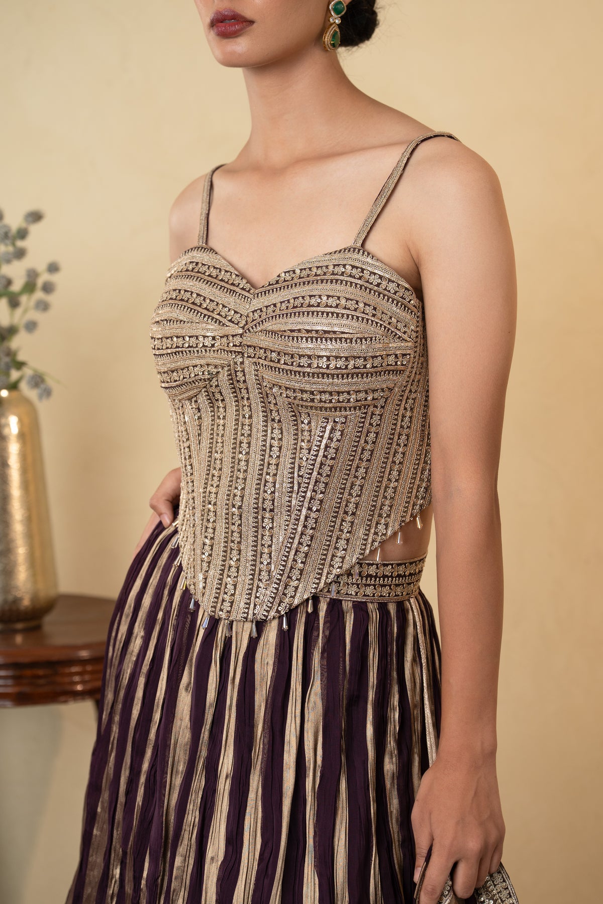 Wine Tissue Embellished Party Wear Lehenga