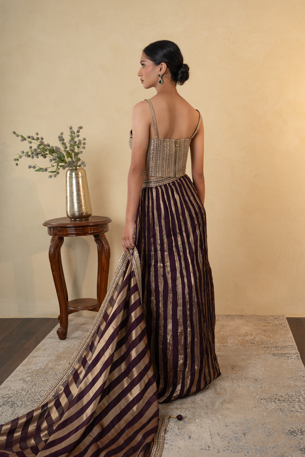 Wine Tissue Embellished Party Wear Lehenga