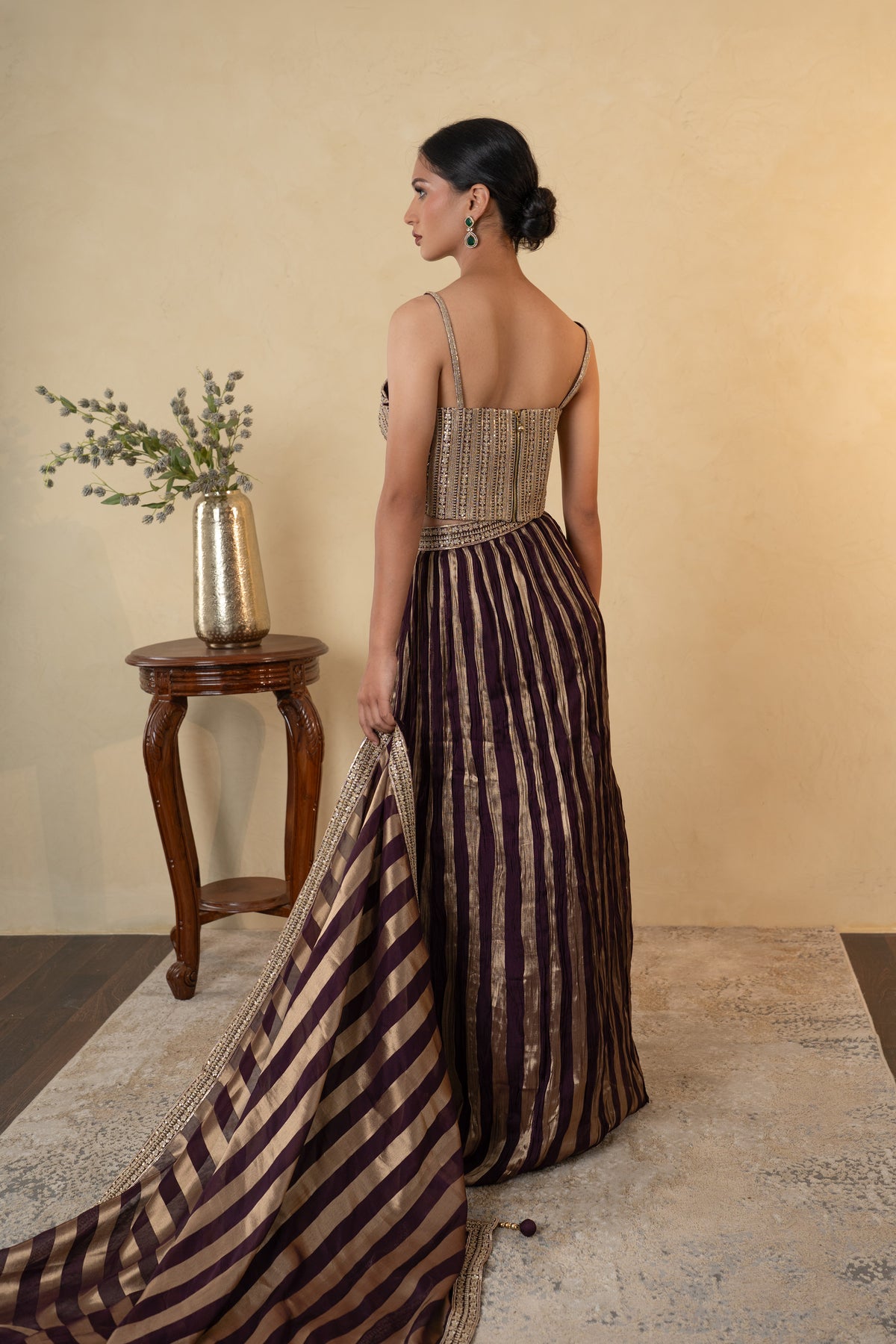 Wine Tissue Embellished Party Wear Lehenga
