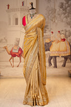 Golden Yellow Crush Tissue Unstitched Saree