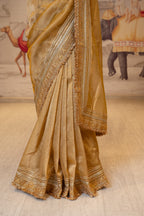 Golden Yellow Crush Tissue Unstitched Saree