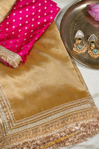 Golden Yellow Crush Tissue Unstitched Saree