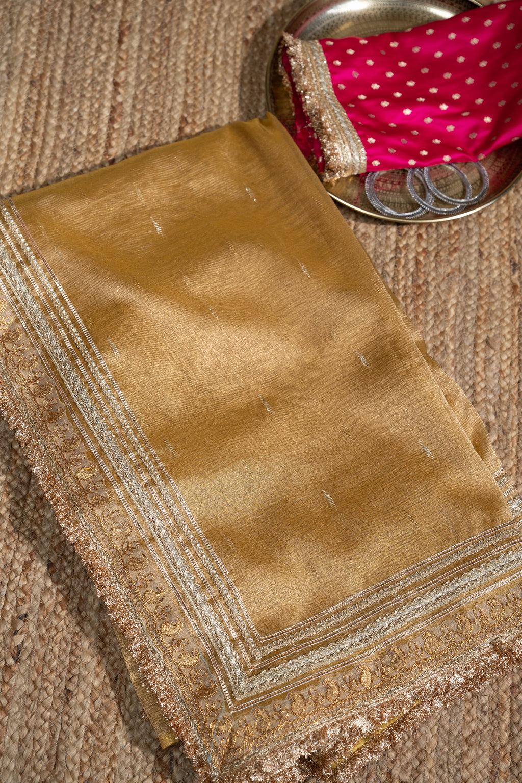 Golden Yellow Crush Tissue Unstitched Saree