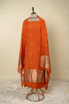 Rust Banarsi Mal Chanderi Unstitched Suit Set