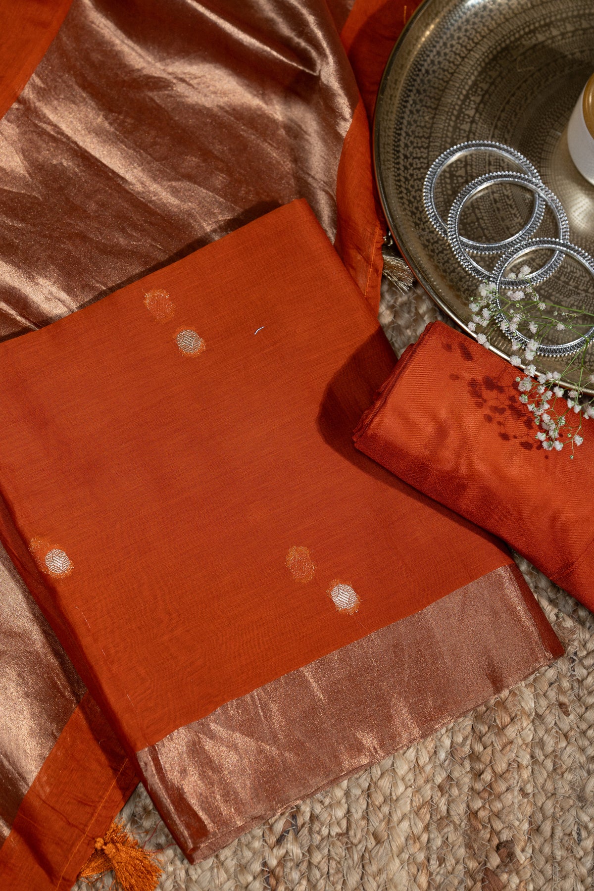 Rust Banarsi Mal Chanderi Unstitched Suit Set