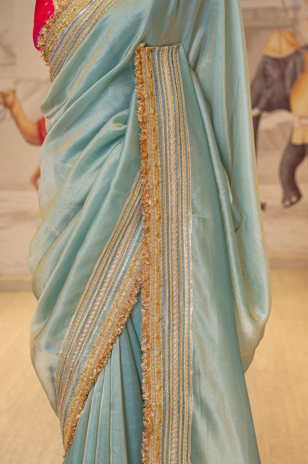 Aqua Blue Tissue Unstitched Saree