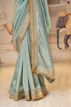 Aqua Blue Tissue Unstitched Saree