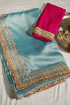 Aqua Blue Tissue Unstitched Saree