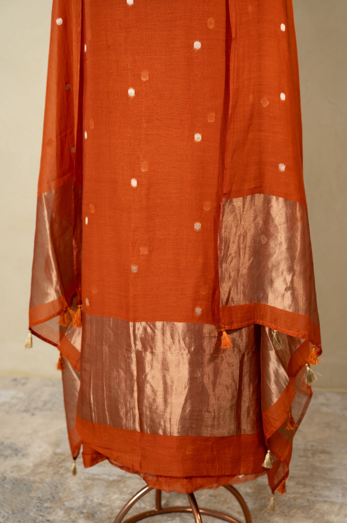 Rust Banarsi Mal Chanderi Unstitched Suit Set