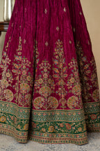Wine Silk Embroidered Partywear Lehenga with Organza Dupatta
