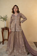 Mauve Tissue Embroidered Kurti Lehenga