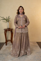 Mauve Tissue Embroidered Kurti Lehenga