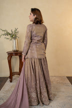 Mauve Tissue Embroidered Kurti Lehenga