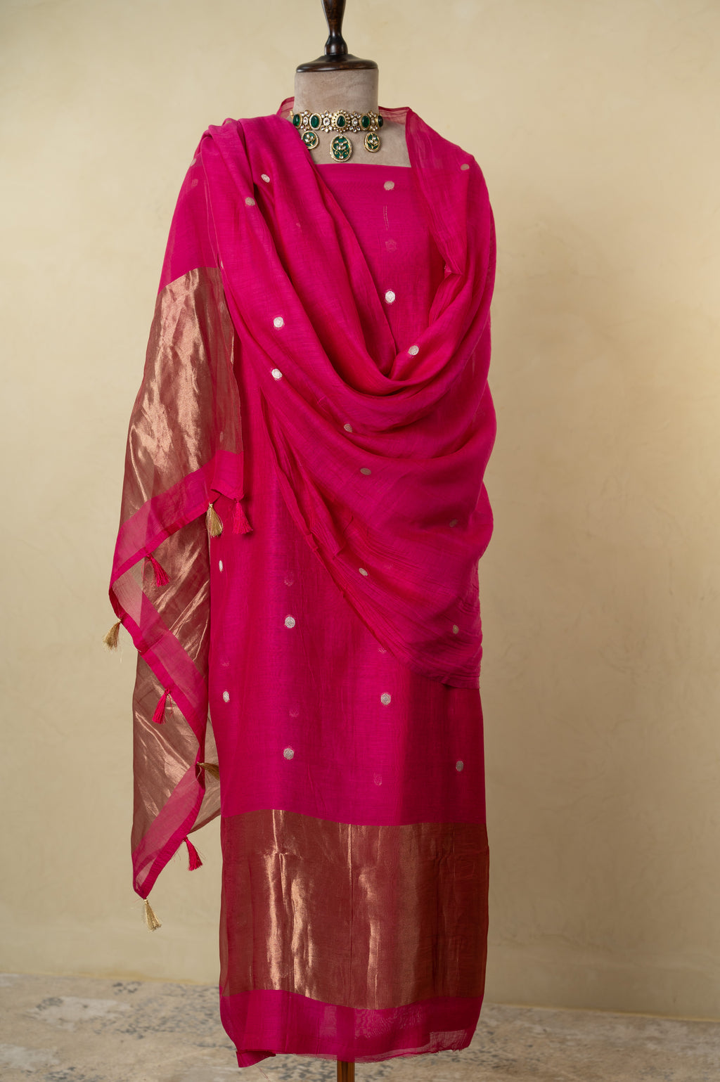 Rani Banarsi Mal Chanderi Unstitched Suit Set