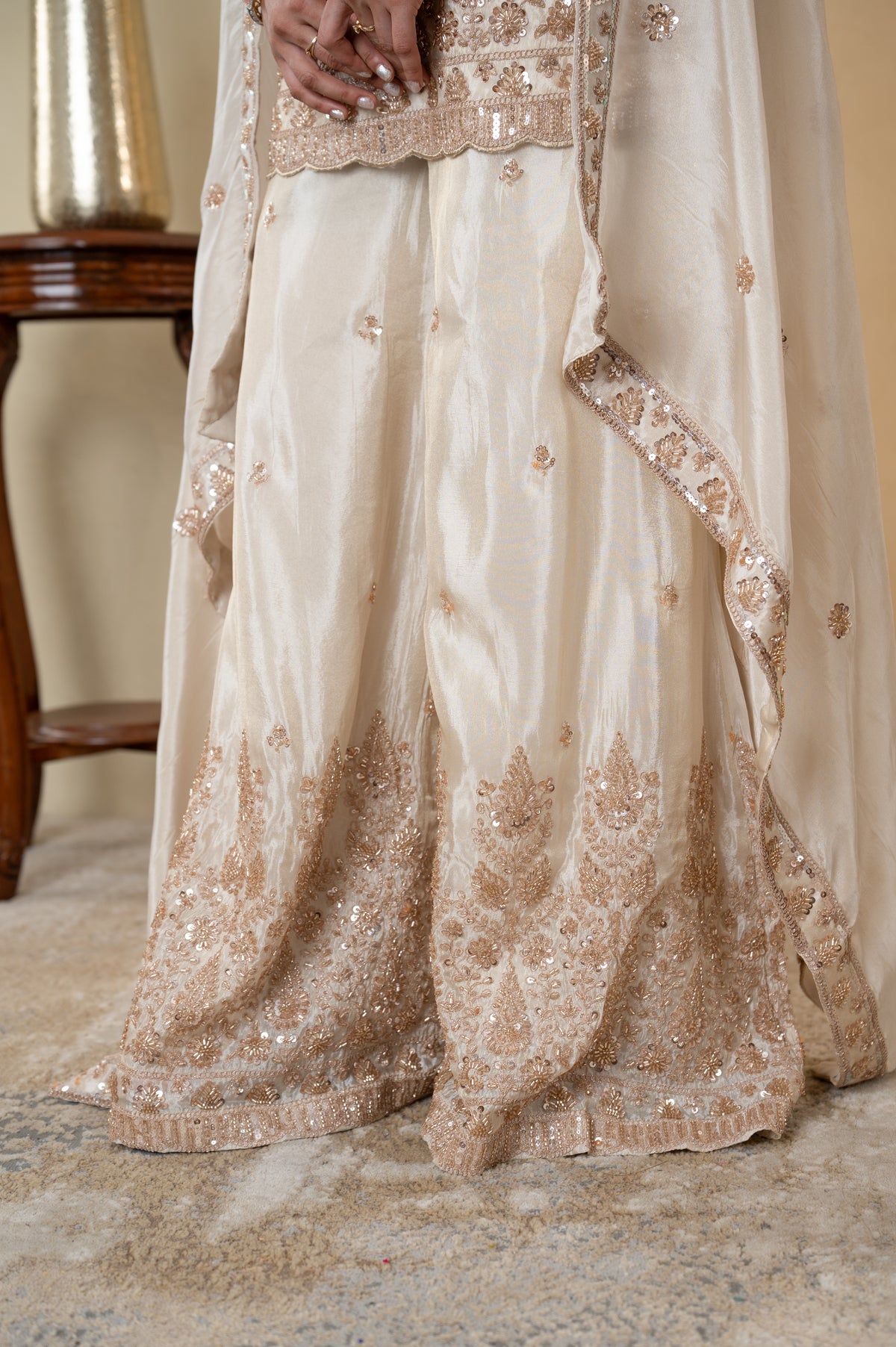 Ivory Tissue Embroidered Sharara Suit