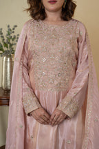 Peach Tissue Embroidered Skirt Suit with Dupatta