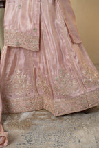 Peach Tissue Embroidered Skirt Suit with Dupatta