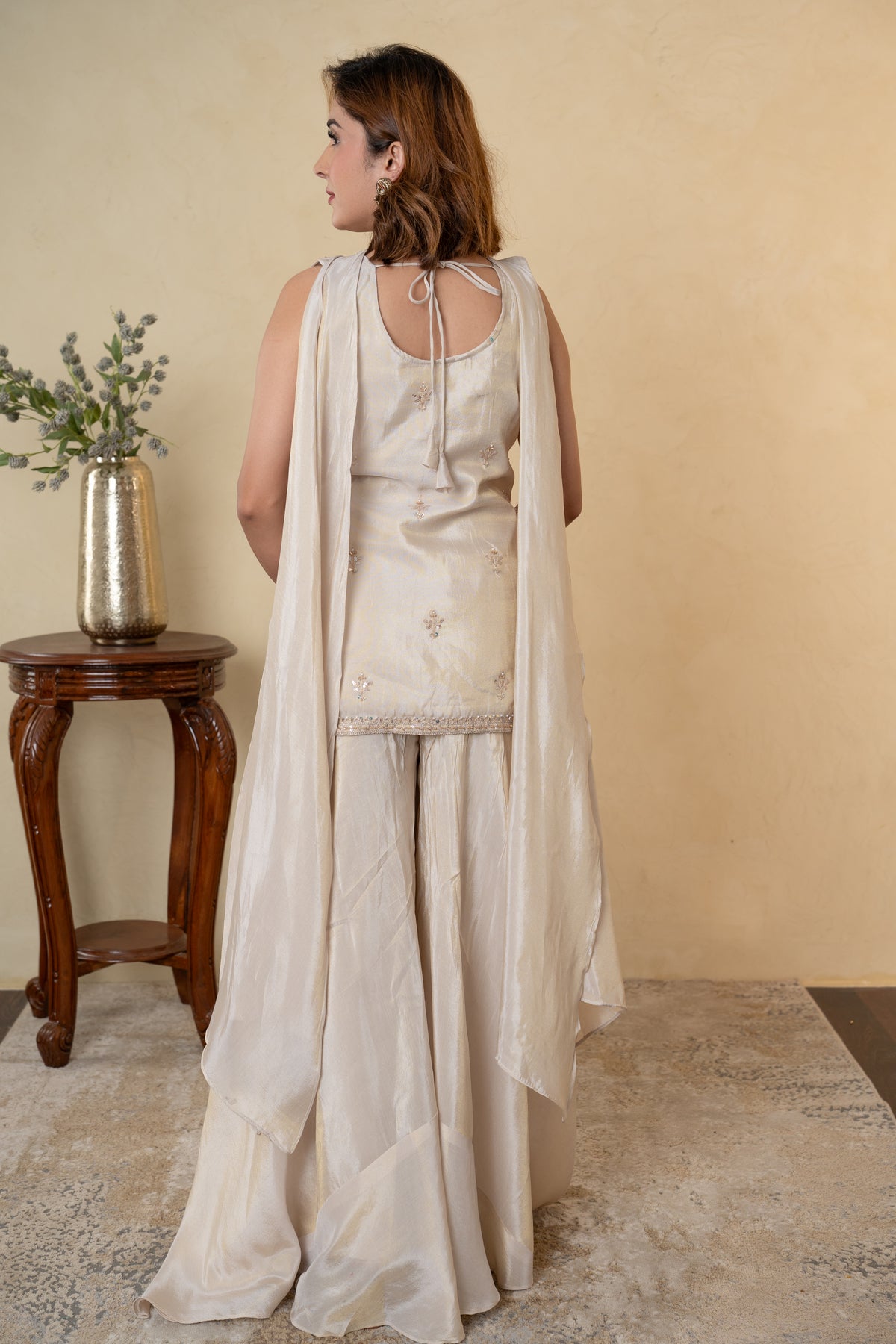 Ivory Tissue Embroidered Palazzo Dress