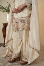 Ivory Tissue Embroidered Farshi Salwar with Shirt Dupatta