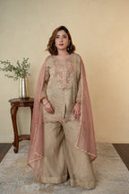 Golden Tissue Embroidered Palazzo Dress