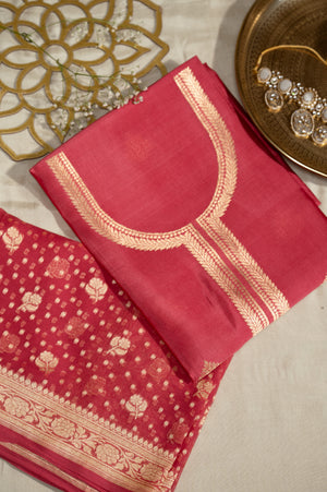 Onion Pure Silk Unstitched Suit Set With Weaving Details