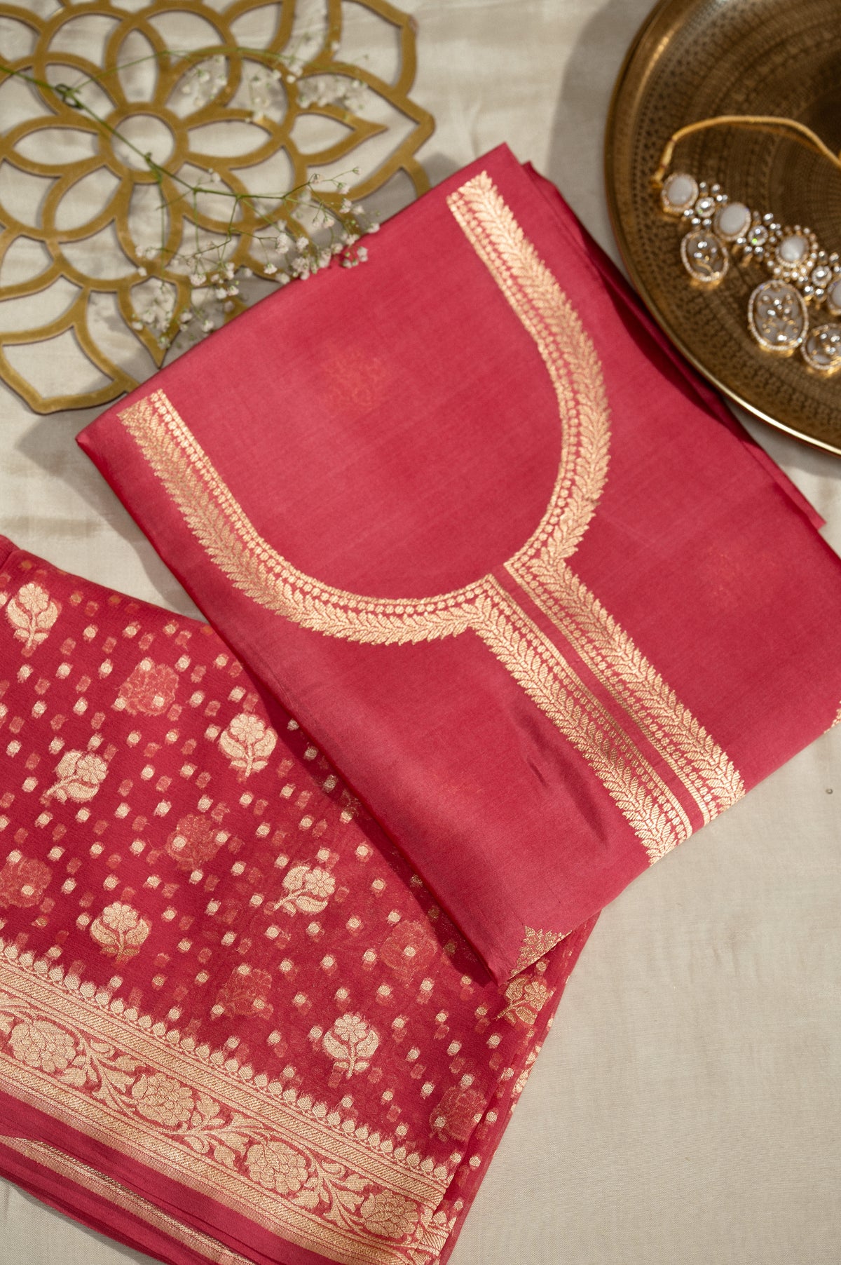 Onion Pure Silk Unstitched Suit Set With Weaving Details
