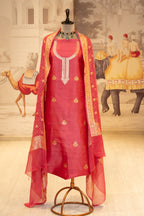 Onion Pure Silk Unstitched Suit Set With Weaving Details
