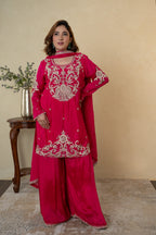 Pink Chinon Cutdana Butti Embroidered Sharara with Dupatta