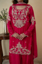 Pink Chinon Cutdana Butti Embroidered Sharara with Dupatta