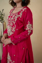 Pink Chinon Cutdana Butti Embroidered Sharara with Dupatta